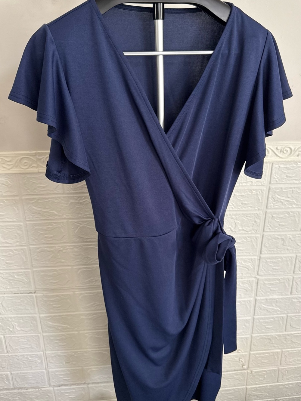 & Other Stories Navy Wrap Midi Dress with Tie Waist